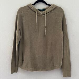 Lauren Ralph Lauren Women’s Hoodie Sweater Size L Tan Waffle Knit 100% Cotton